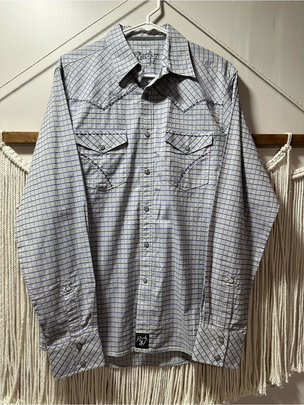 Wrangler Grey and Purple Grid Western Button-Down Shirt